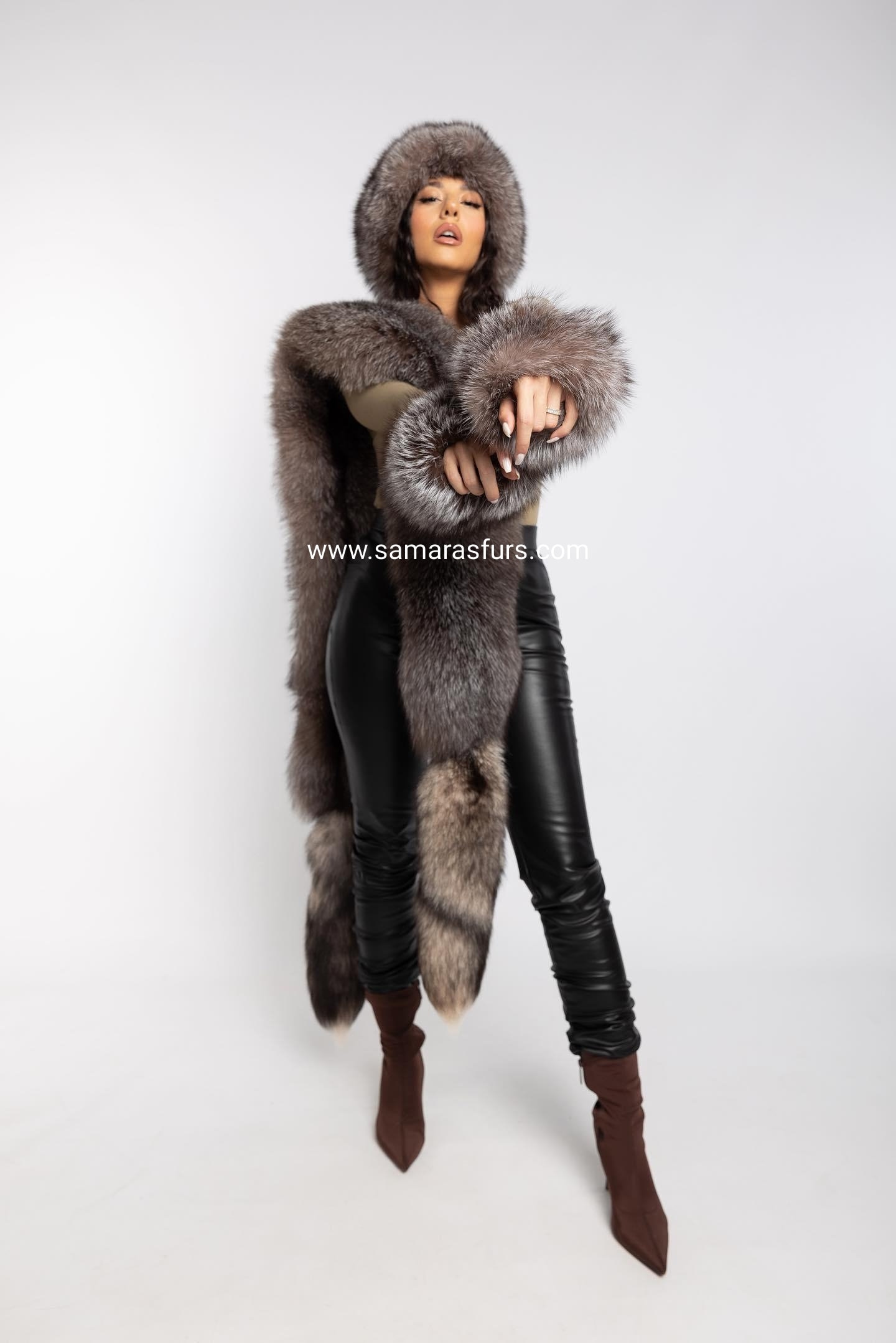 LUXURY CRYSTAL FOX Fur Boa Set With Fox Hat and Fox Fur Cuffs,fox