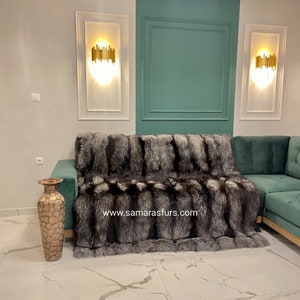 Tiro de piel de ZORRO PLATA Real, forro de estilo Cachemira de lujo, manta de piel, decoración del hogar, alfombra de piel, tiro de piel de zorro, calentador de piel, almohada de piel, edredón de piel