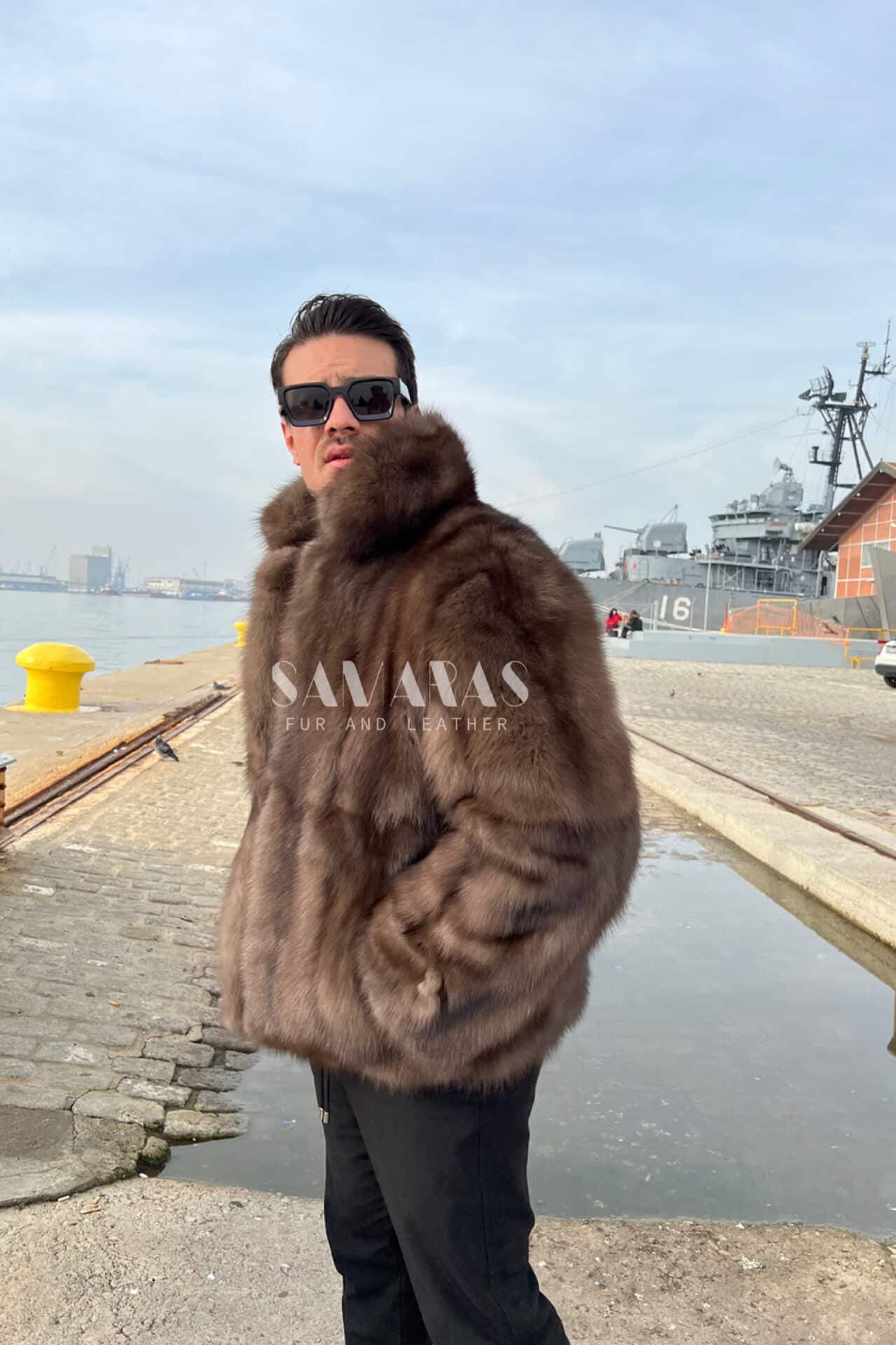メンズ ロシアンセーブル ハニーブラウン ファー ジャケット
