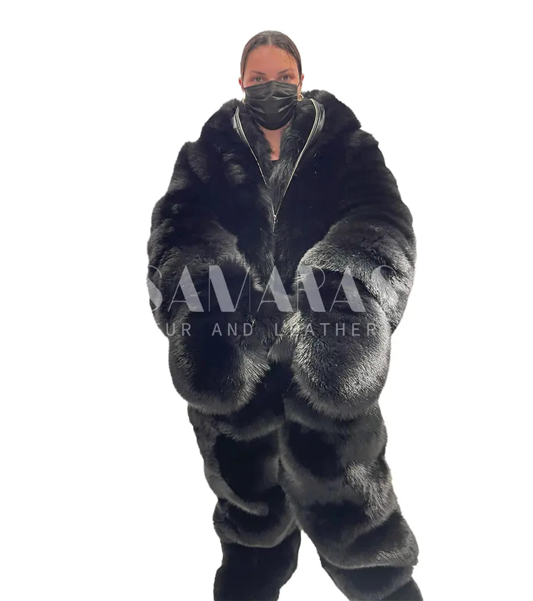 Double Sided Fox Fur Costumein Black With Whole Skins,luxury Fur