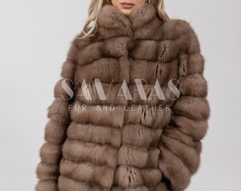Véritable veste russe SABLE FUR avec col montant, veste de zibeline, manteau de zibeline, fourrure de zibeline, fourrure de luxe, cadeau, cadeau, entièrement personnalisable, manteau de fourrure véritable