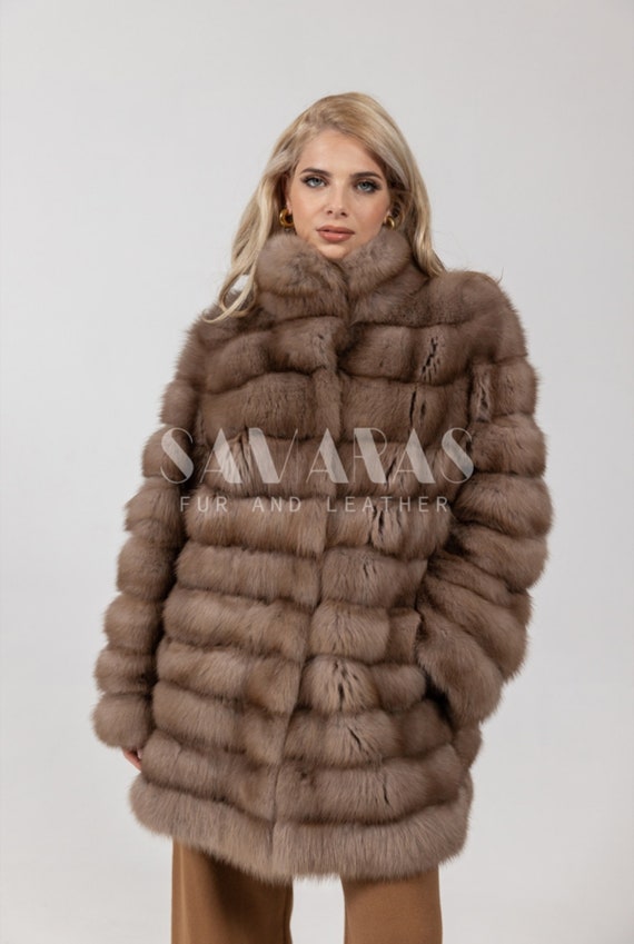 Real Russian SABLE FUR Jacket With Stand Collar,sable Jacket,sable