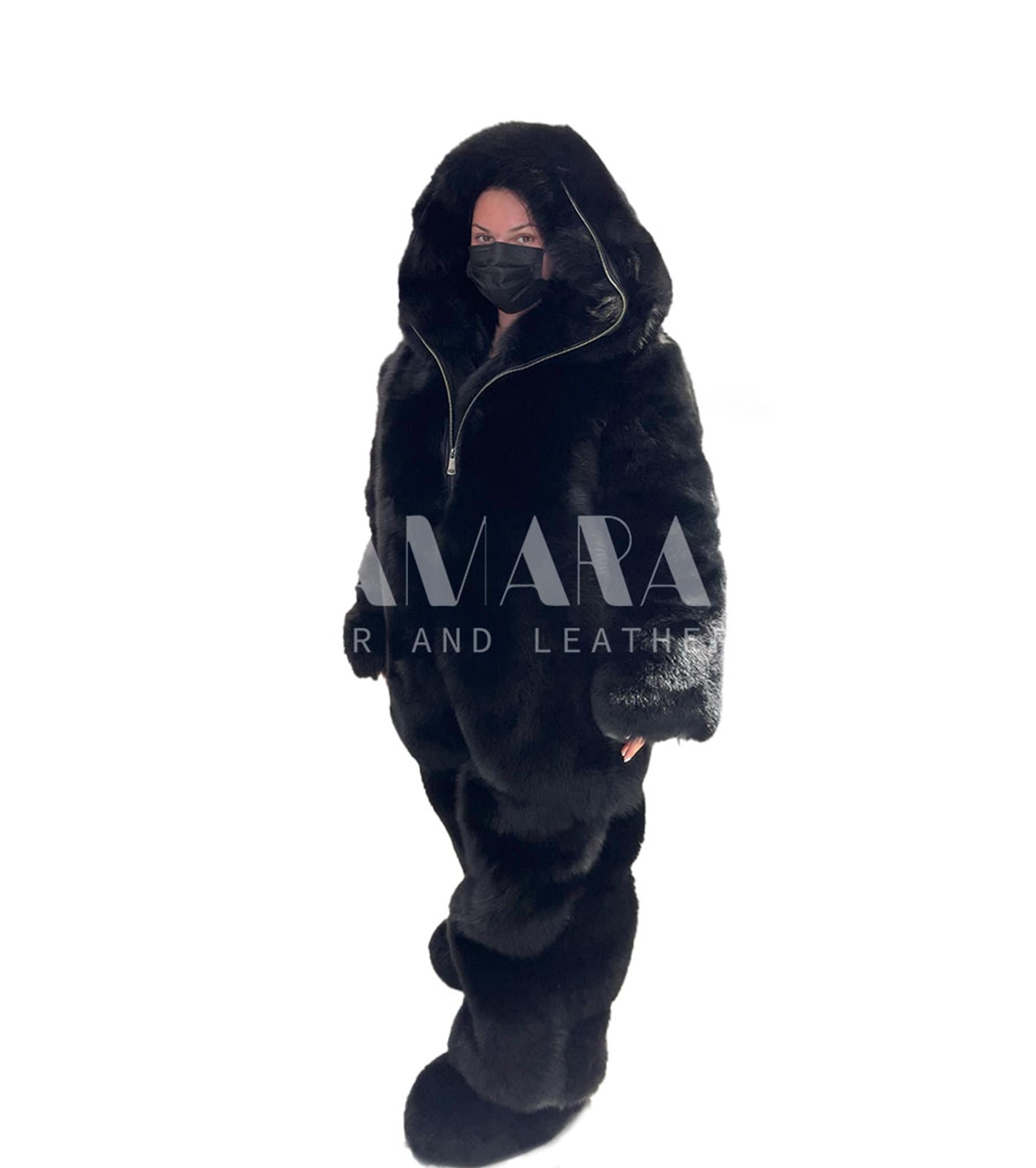 Double Sided Fox Fur Costumein Black With Whole Skins,luxury Fur