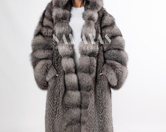 Luxury Saga Blue Frost Fox Full Length Coat 54 Inches With Lavish