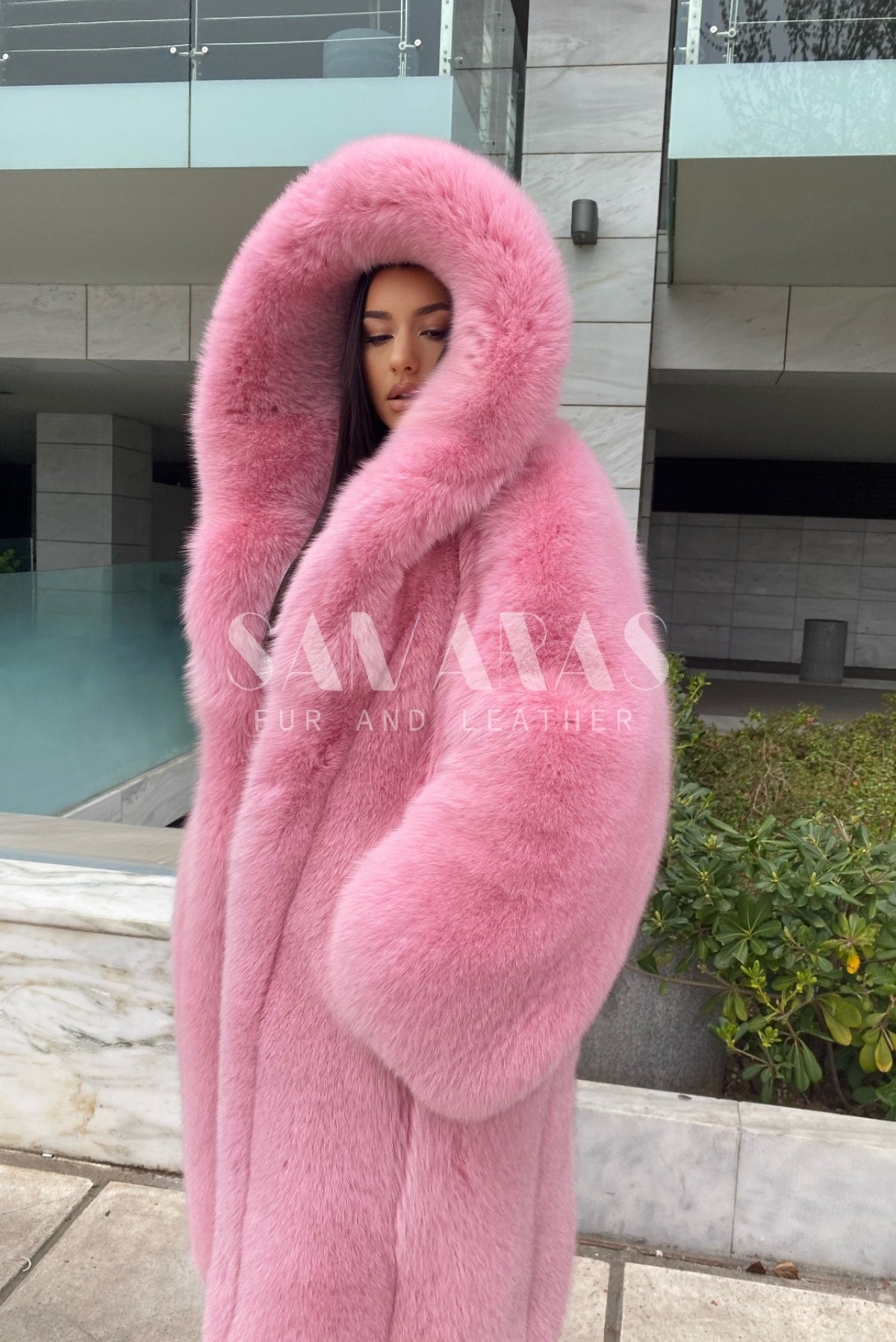 Hooded Golden Mink Fur Jacket with elastic on sleeves & waist