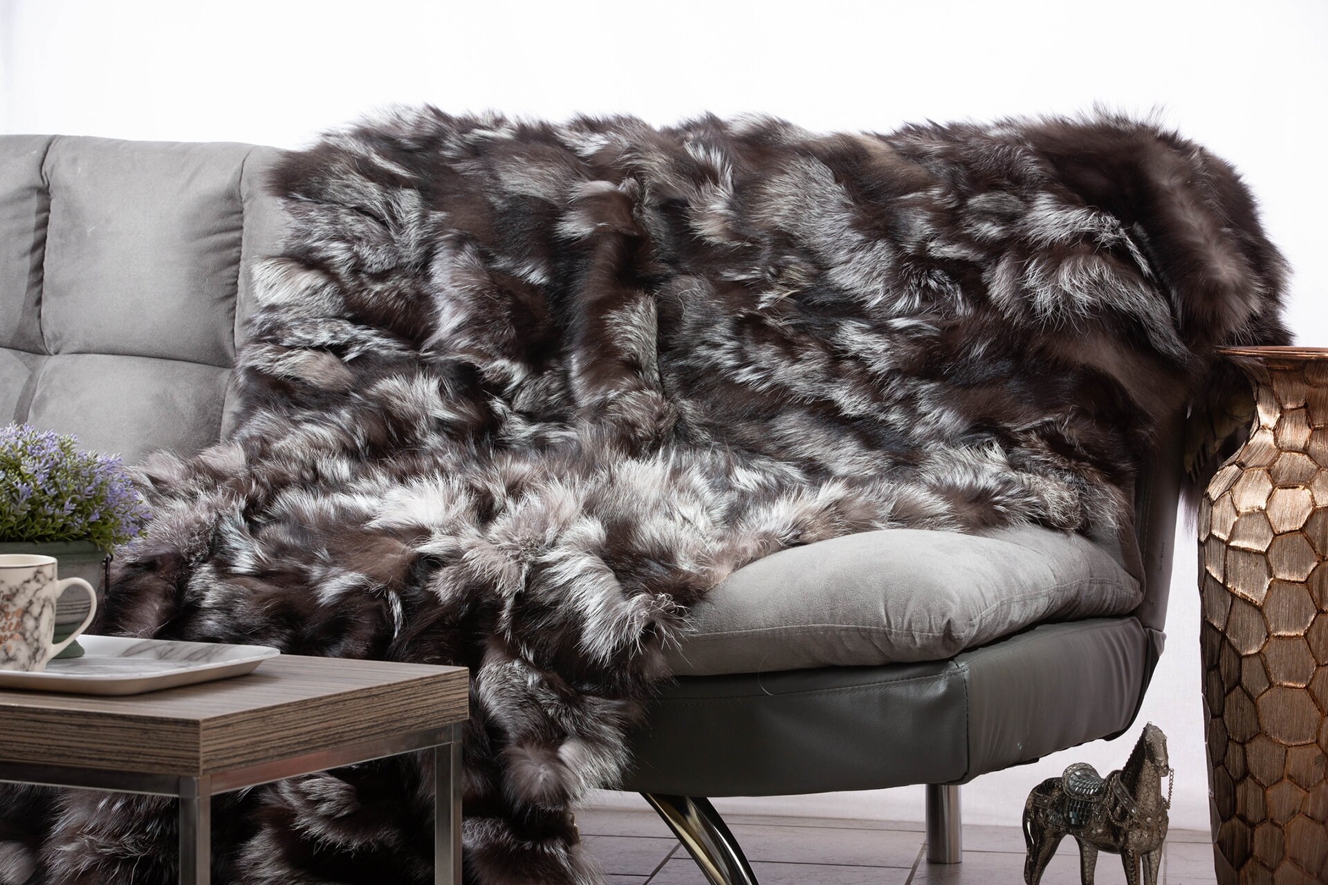 Real Silver Fox Fur Throw Fur Warmer Fur Comforter Etsy UK