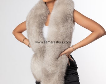 Rare mutation Storm Grey-beige fox fur collar,Fur scarf,real fur Collar,Saga Furs Scarf Fur Stole,fur etol,wedding luxury gift,fox collar