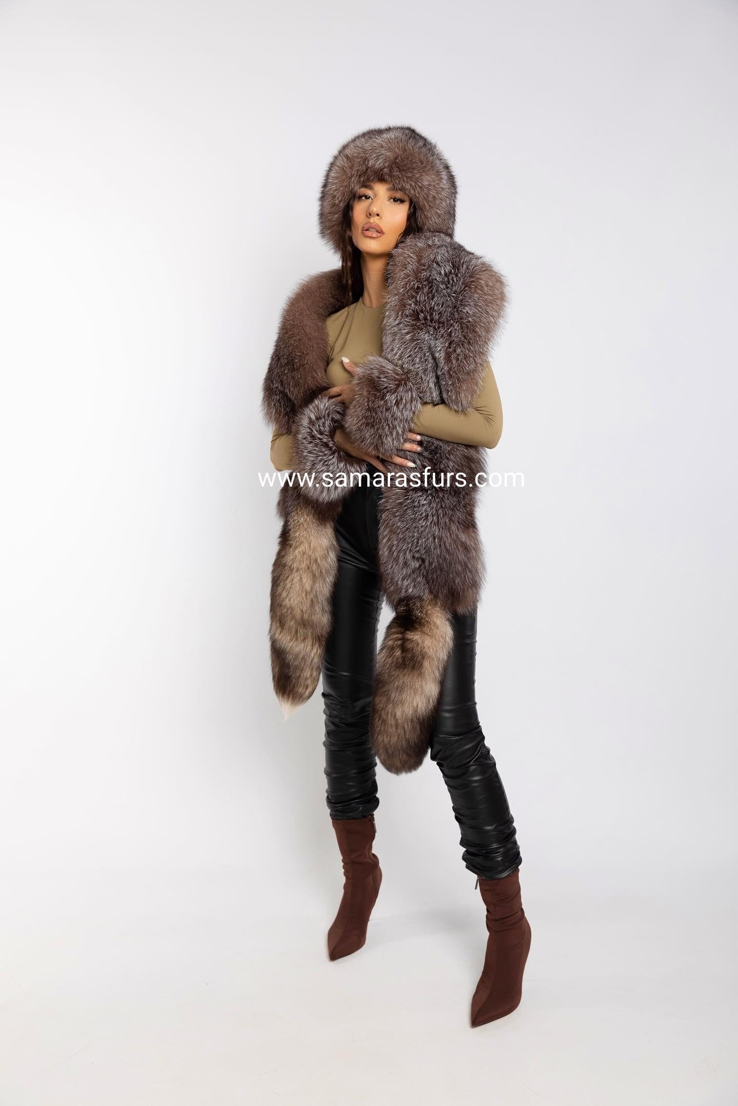 LUXURY CRYSTAL FOX Fur Boa Set With Fox Hat and Fox Fur Cuffs,fox