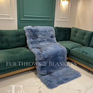 Luxury ciel blue Real full skin Fox Fur throw,fur blanket,fox fur throw,real fur blanket,full skin fur throw,fur comforter,fur pillows,gift