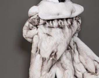 Luxury Double Sided Full Length Saga Blue Fox Fur Coat With Huge