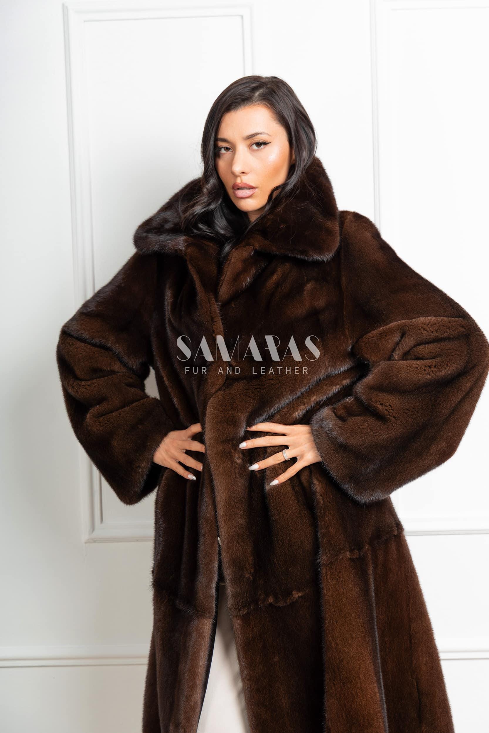 Luxury Scandinavian Brown Mink Fur Coat With Lavish Collar,mink