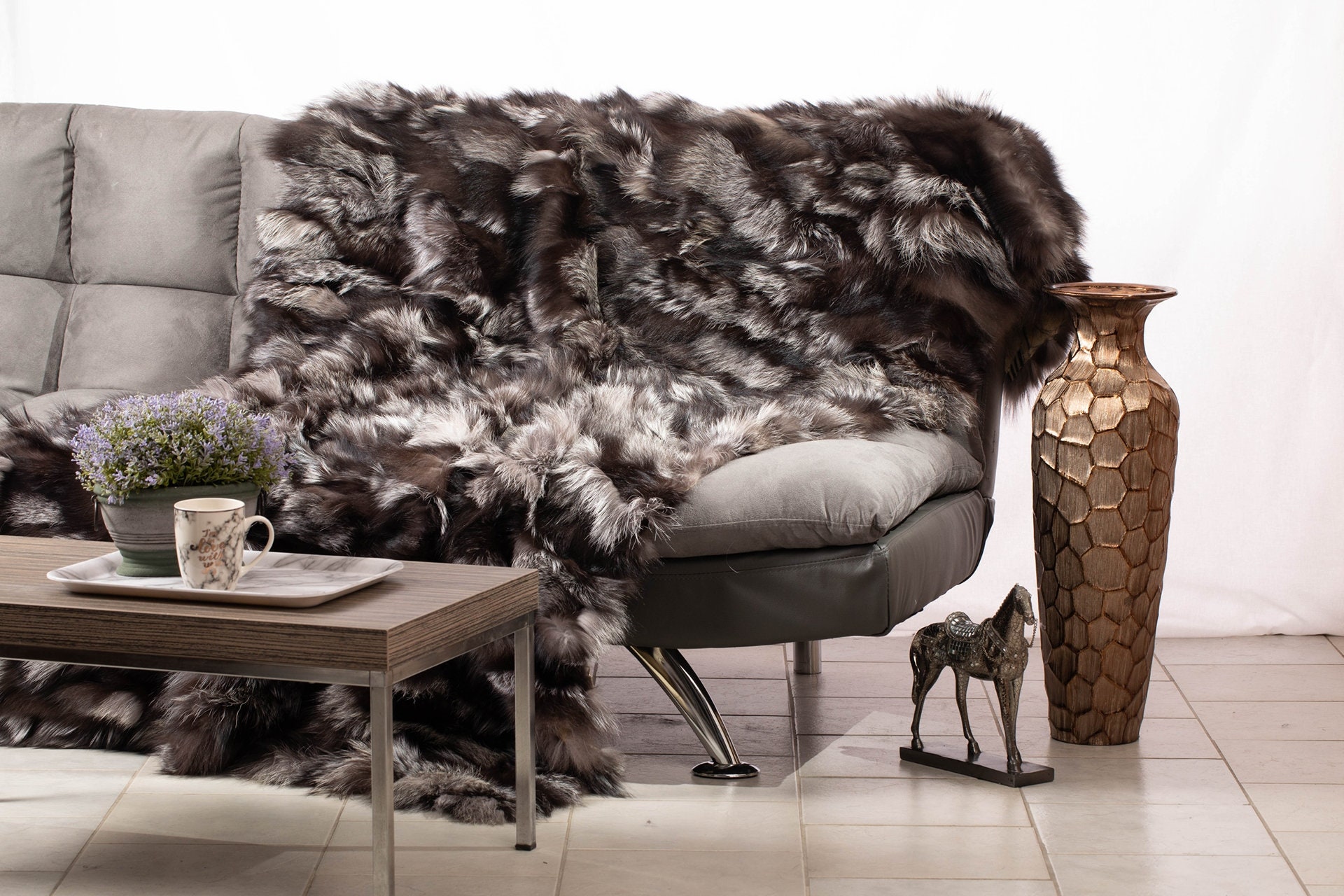 Real Silver Fox Fur Throw Fur Warmer Fur Comforter Etsy UK