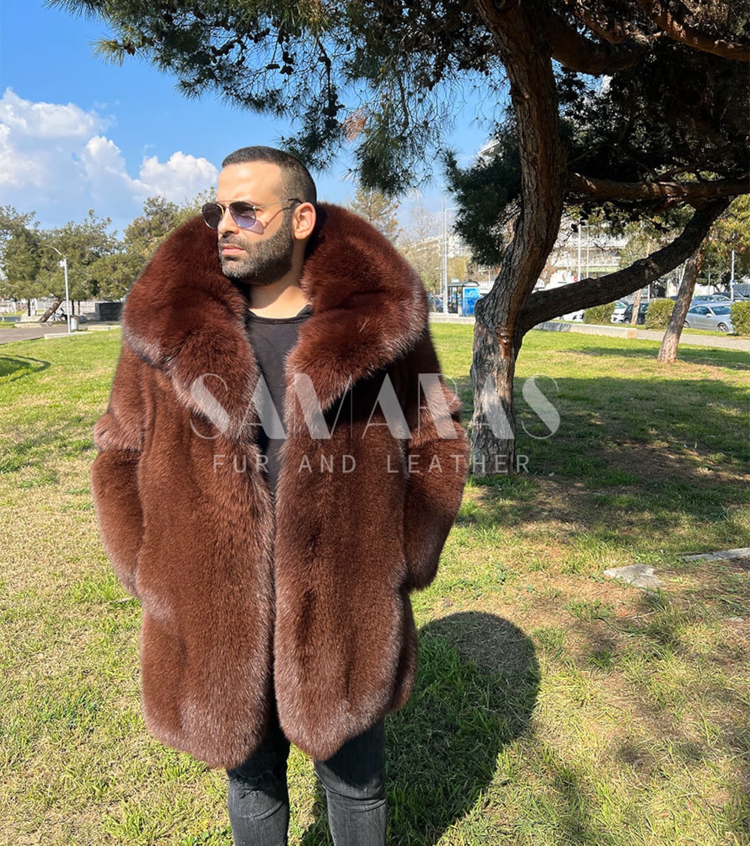 Mens Full Skin BLUE FOX Dyed Brown Fur Jacket/coat, Fur Jacket