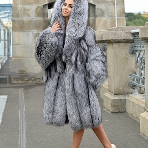 LUXURY SILVER FOX Jacket , Fur Coat With Whole Skins, Fur Jacket ...