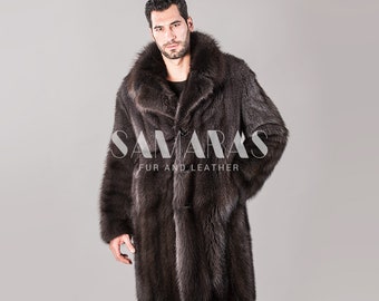 Super Rare CANADIAN FISHER FUR coat with English Collar,Top quality fisher fur jacket/coat, full skin coat,mens fur coat, top gift,elegant