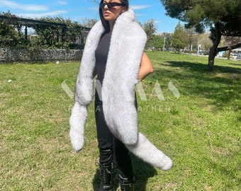 LUXURY FOX Fur BOA with tails ,full skin fox scarf with tails,fox collar ,fox cape,fur Cape,fur accessories,fox scarf,fur collar,cosplay