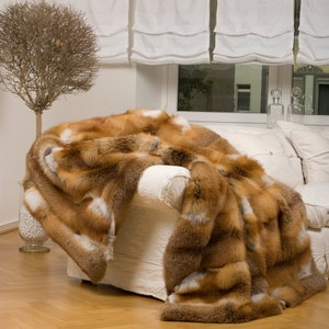 Piel completa REAL FOX FUR throw / manta, forro trasero estilo cachemir de lujo, edredón de piel, manta de piel, calentador de piel, almohadas de piel, cojín de piel
