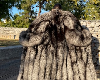LUXURY SILVER FOX Fur Full Lenght Coat With Whole Skins,fur