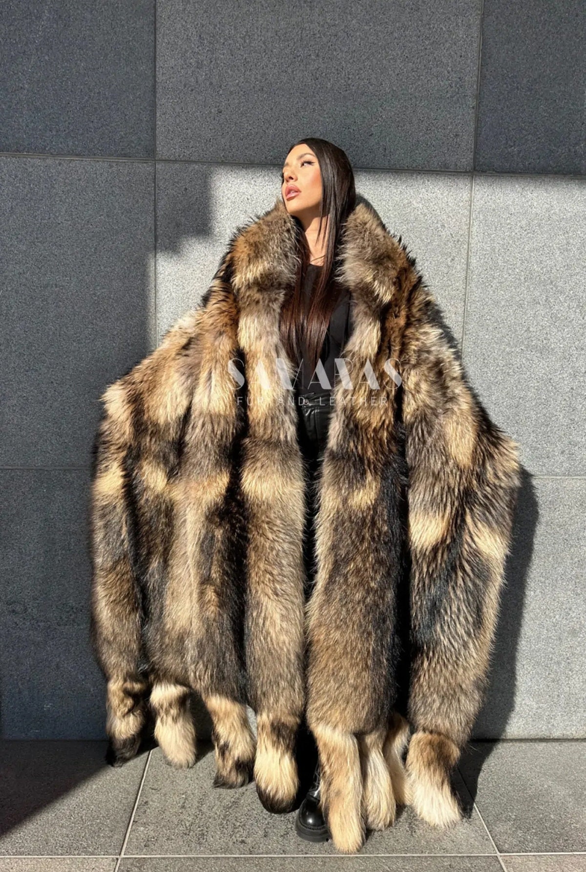 Luxury Mega Double Face Scandinavian Finn Raccoon and Black Rex