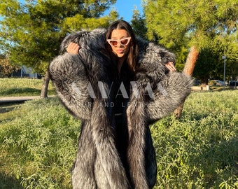 ジャケット・アウター SAGA FOX Silver Fox Long Coat 120cm Saga silver Fox Fur Jacket