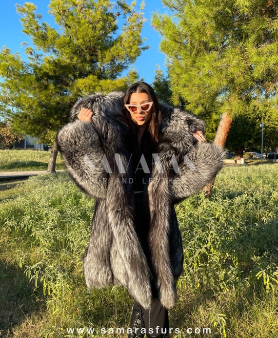 Silver Fox Fur Coat Mens Real Fur Jacket For Women Plus Size Thick