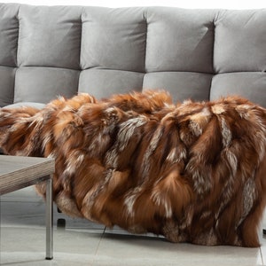 REAL CRYSTAL BROWN Fox fur throw,fur comforter,fur blanket, fur rug, fox fur throw,fur warmer,