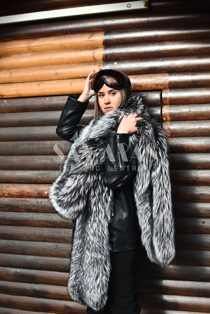 Huge Double Face Luxury Silver Fox Fur Boa,118inch (300cm)natural