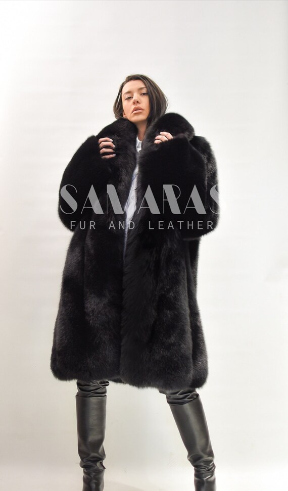 LUXURY BLACK FOX Fur Coat With Whole Skins, Fur Jacket,fox LUXURY BLACK FOX Fur Coat With Whole Skins, Fur Jacket,fox