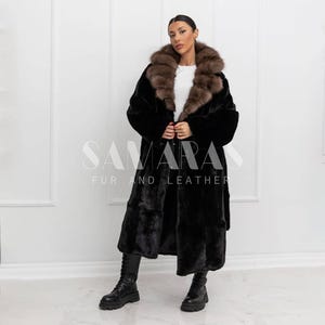 Luxury American Blackglama Mink Fur Coat With Lavish Russian Sable Collar, mink fur Coat ,fur jacket,mink,real fur,anniversary gift