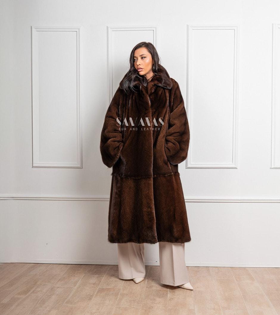 Luxury Scandinavian Brown Mink Fur Coat With Lavish Collar,mink