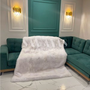 Luxury White Real full skin Fox Fur throw,fur blanket,fox fur throw,real fur blanket, full skin fur throw, fur comforter, fur pillows, gift