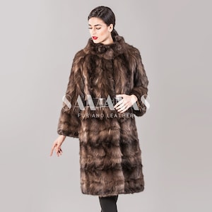 ECHTE RUSSISCHE SABLE Pelz mantel mit Kragen und Gürtel, sable Jacke, Luxus Sable Pelz