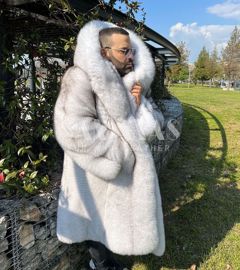 メンズ フルスキン ブルーフォックスファージャケット/コート、巨大な