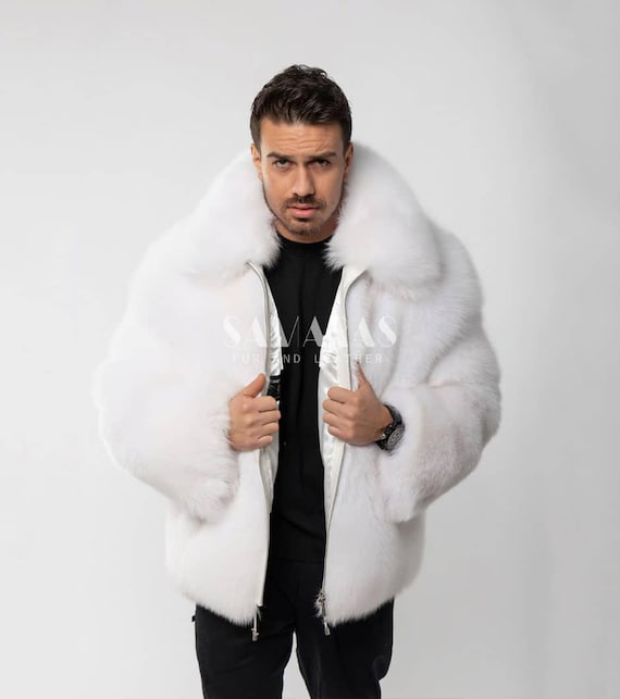 Luxury Men's Scandinavian Shadow White Saga Fox Fur Jacket/bomber