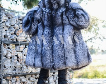 LUXURY SILVER FOX Fur Jacket With Whole Skins, Fur Jacket,fox Fur