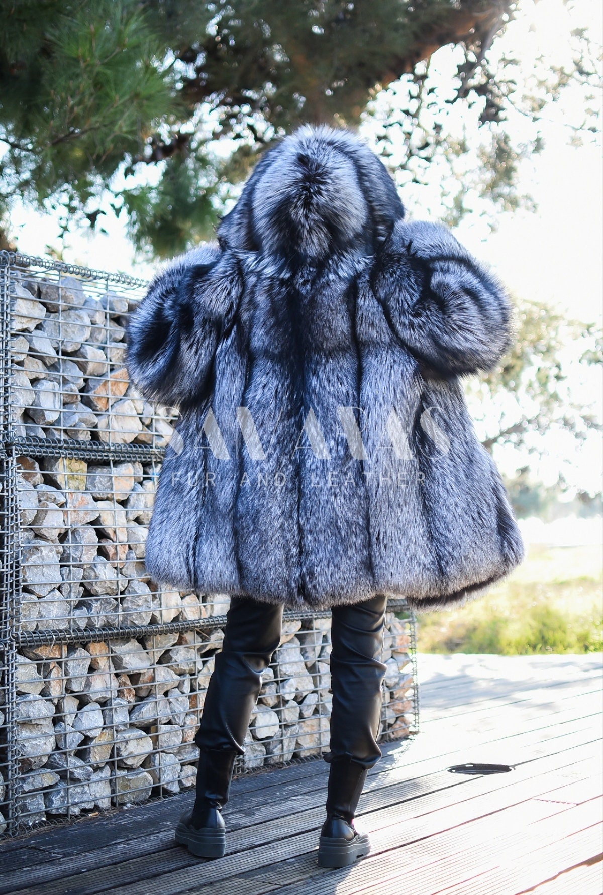 Luxury Winter Women Long Real Silver Fox Fur Coat With Big Hood Thick Warm  Wholeskin Genuine