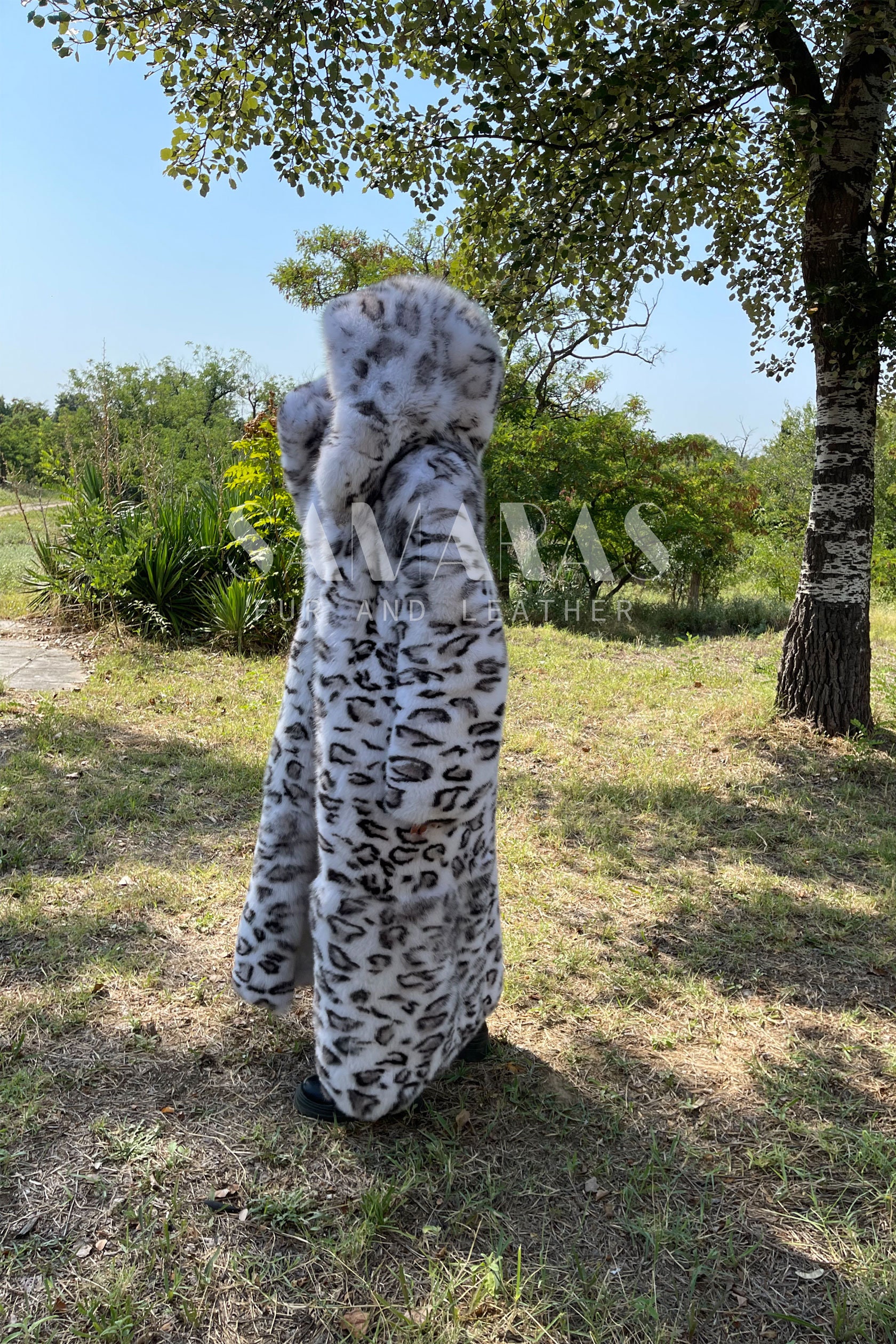 Super Rare 52 INCH LONG Snow L Eopard Print Fox Coat,fur Coat With