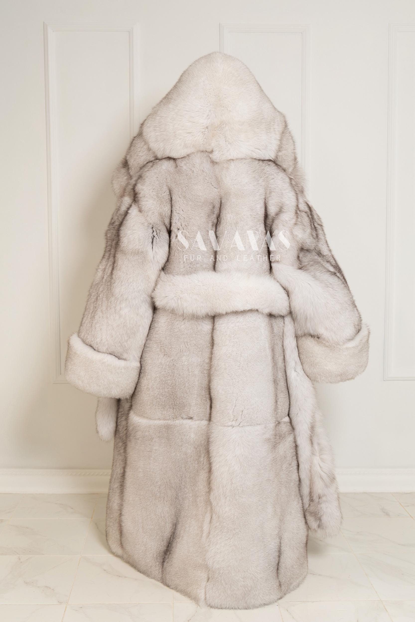 高級両面フルレングスブルーフォックスコート、ファーベルト付き