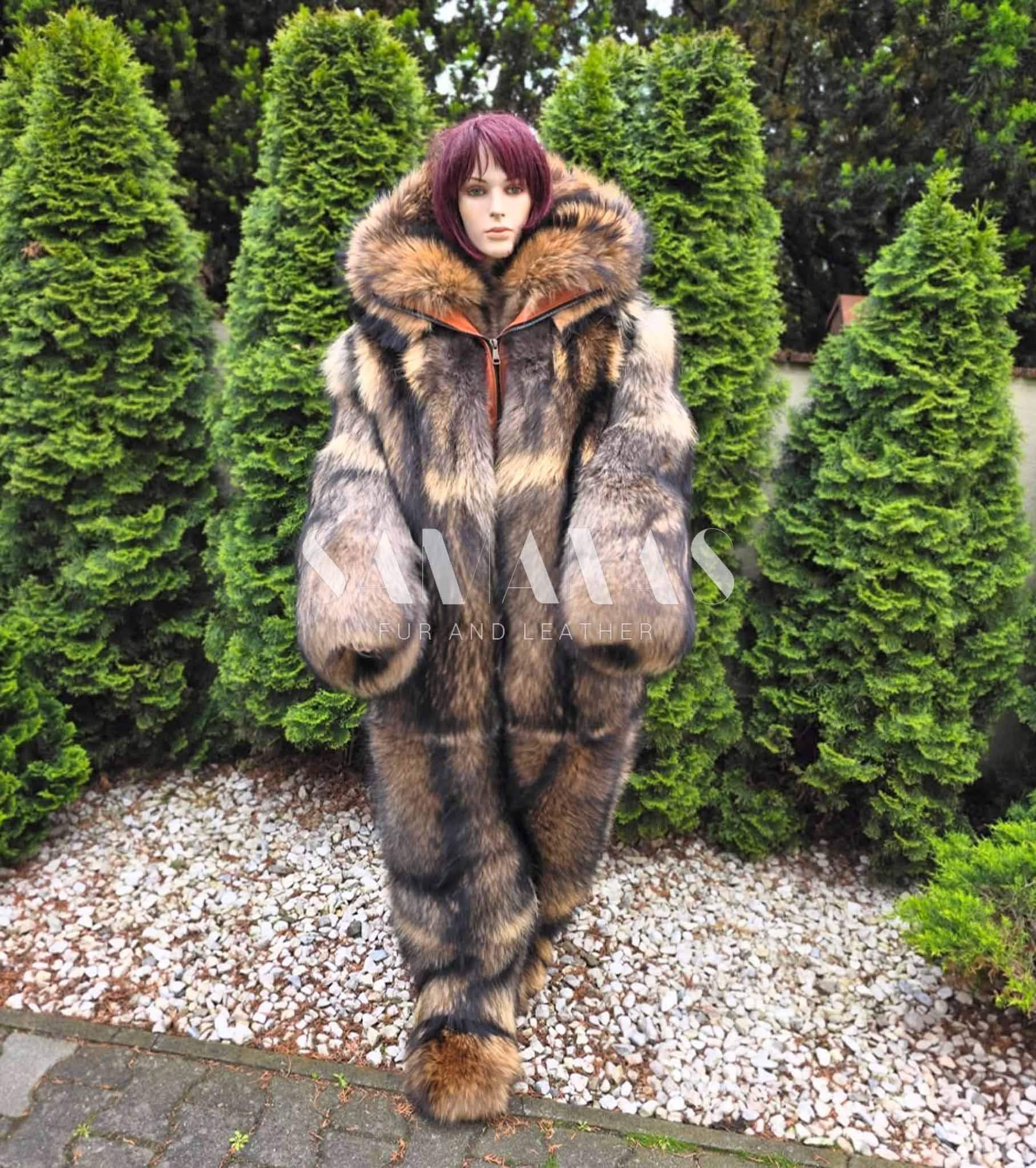 ファー　フォックスファー　ニットガウン　rienda DURAS RESEXXY Furever Feeling Faux Fur Cropped Cardigan - Chocolate/Combo
