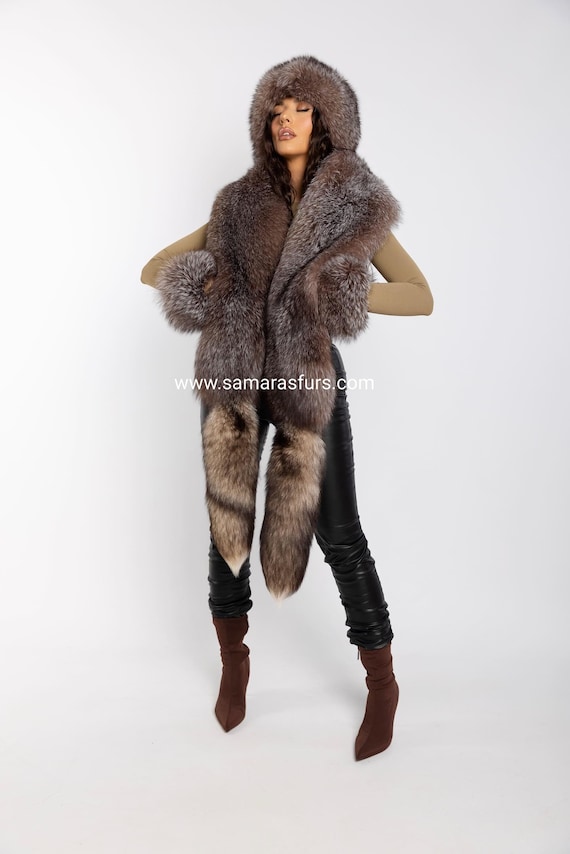 LUXURY CRYSTAL FOX Fur Boa Set With Fox Hat and Fox Fur Cuffs,fox