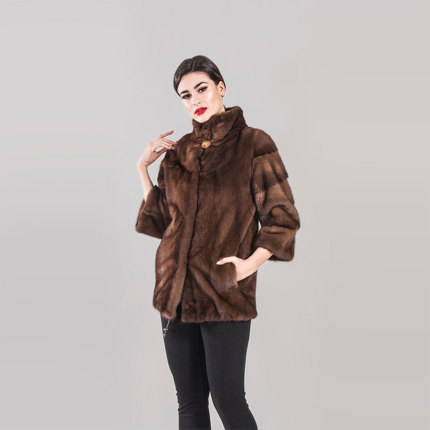 Glow Mink Fur Jacket | 7/8 Horizontal Type Sleeve - Collar - Etsy