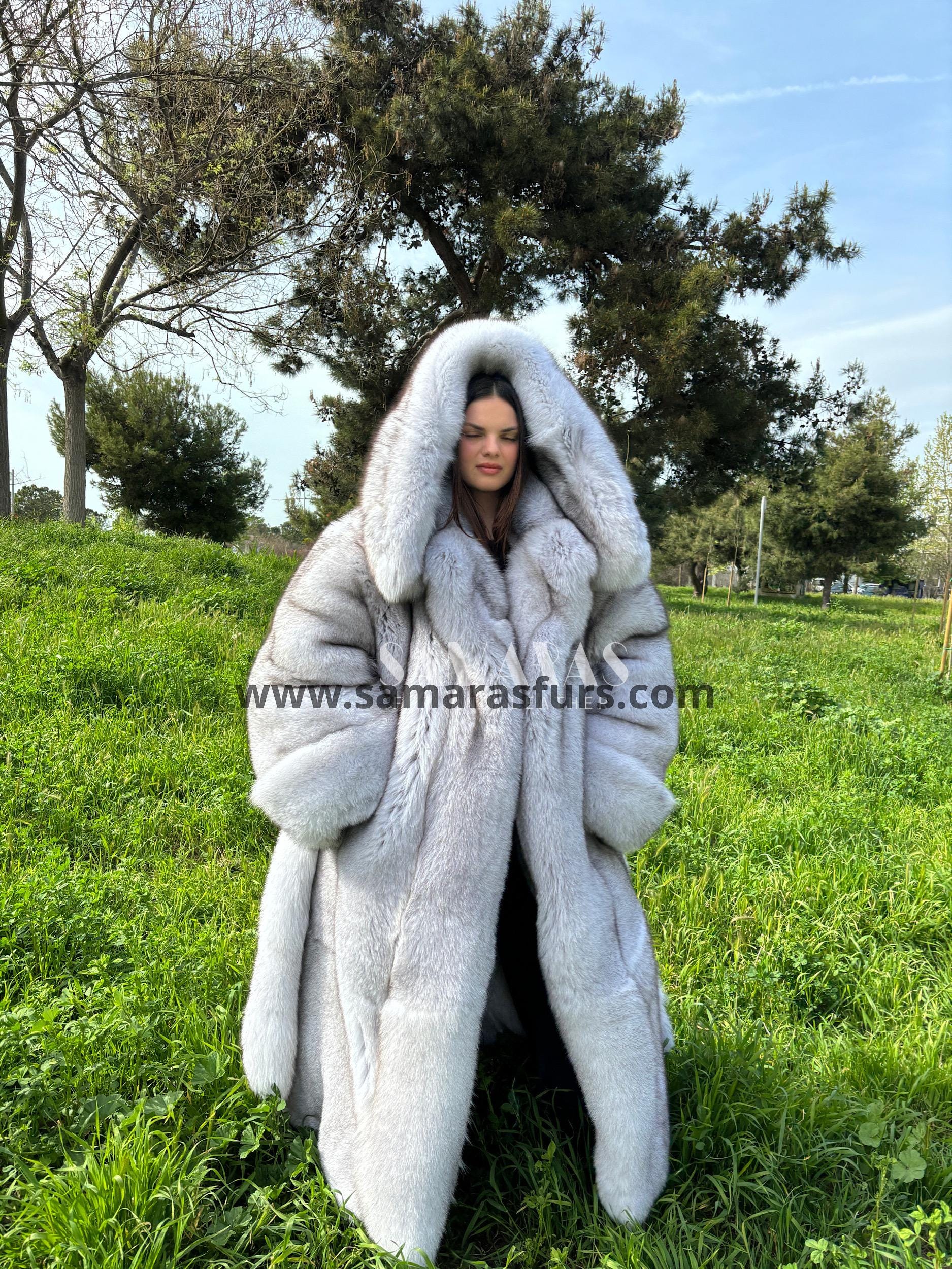 最高級  SAGA FOX LONG COAT 15号 bigsize SAGA FOX Silver Fox Real Fur Coat Semi Long Jacket Size 11 Luxury