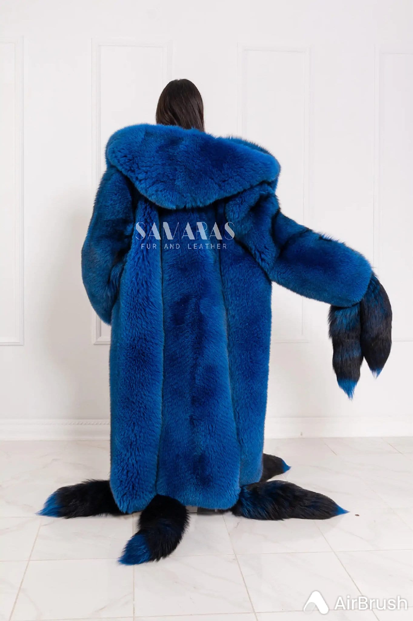 Luxury Scandinavian Oversized Royal Blue Fox Fur Coat Full Length