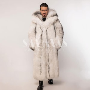 Luxury Men’s Rare Artic Marble Cross Fox Full Length Coat, fur coat,real fur,anniversary gift