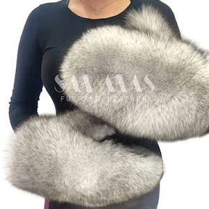 Real Blue Fox Fur Mittens Gloves, scandinavian fox fur gloves