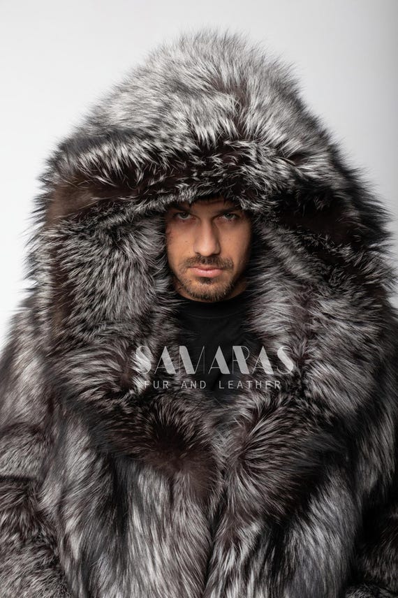 Luxury Mens Scandinavian Silver Fox Fur Jacket With Lavish
