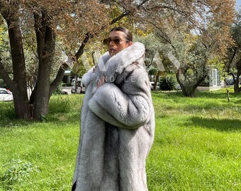 贅沢な天然ブルーフォックスファージャケット/コート、全皮と襟付き