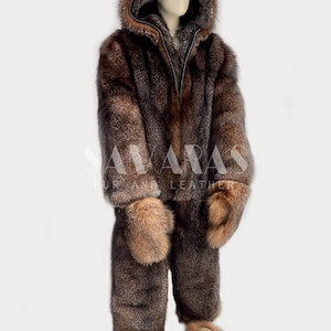 Double side Fox fur costume with Whole skins,fur ,luxury fur suit,unisex,fur gloves and fur boots,fur jacket,made to measure,real fur,gift