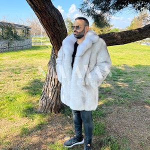 Mens Full skin BLUE FOX fur Jacket/coat with stand collar ,mens fur jacket,luxury fur jacket,Blue fox fur,Real fur jacket,anniversary gift