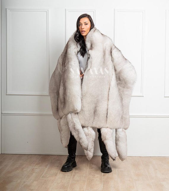 Luxury Double Side Scandinavian Blue Fox Boa – Cape Both Sided Fox